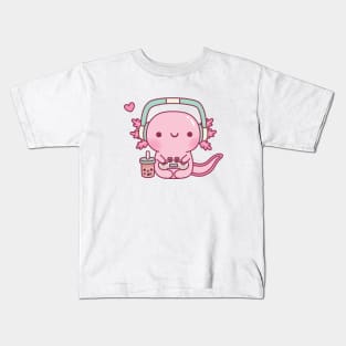 Cute Axolotl Playing Video Games Gamer Funny Kids T-Shirt